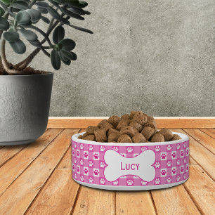 Personalised Pink Gingham with Paw Prints and Bone Bowl