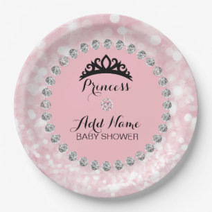 Personalised Pink Girl Princess Baby Shower Paper Plate