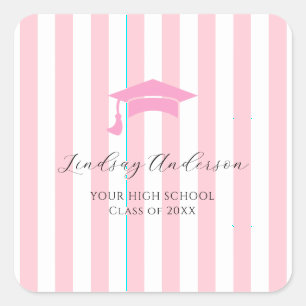 Personalised Pink Girls Graduation Square Sticker