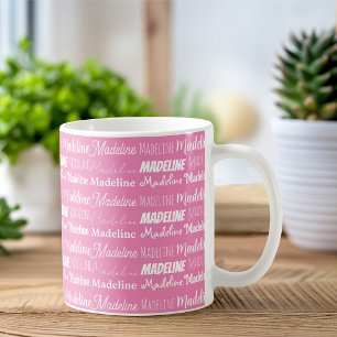 Personalised Pink Girls Name Collage Cute Coffee Mug