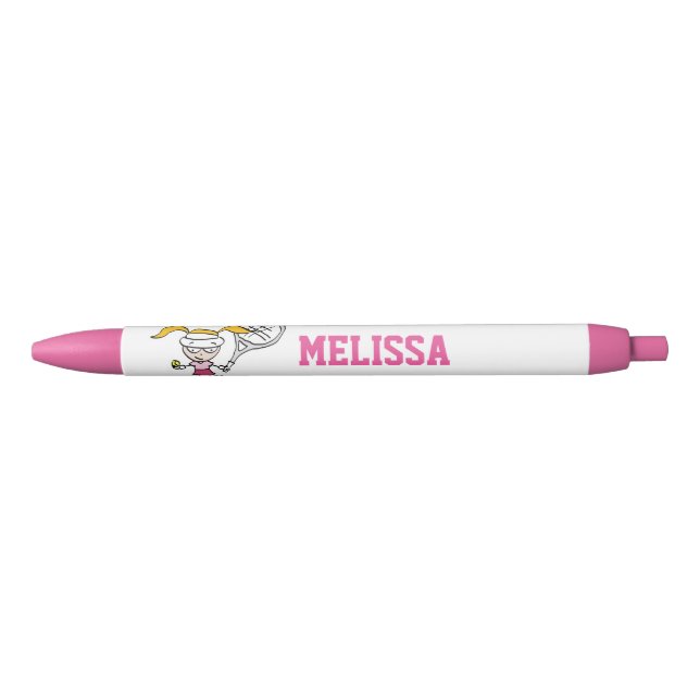 Personalised pink girls tennis Birthday party pens (Front)