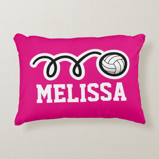 Personalised pink girls volleyball throw pillow (Front)