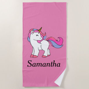 Personalised Pink Girly Unicorn Beach Towel
