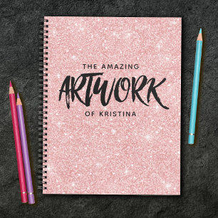 Personalised Pink Glitter Artist Sketchbook Notebook