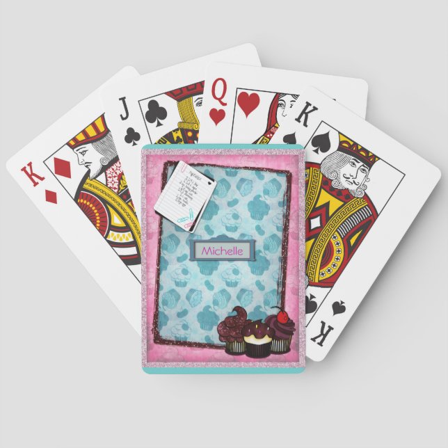 Personalised Pink Glitter Cupcake Playing Cards (Back)