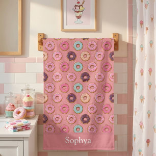 Personalised Pink Glitter Doughnut  Bath Towel