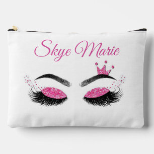Personalised Pink Glitter Eyes Accessory Pouch