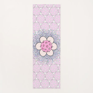 Personalised Pink Glitter Flower Pickleball Yoga Mat