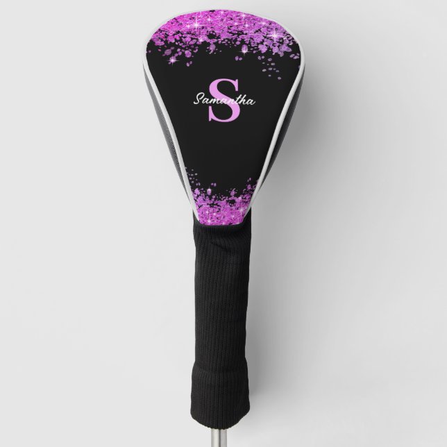 Personalised Pink Glitter  Golf Head Cover (Front)