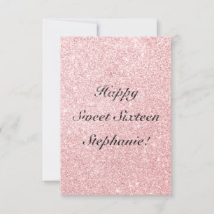 Personalised Pink Glitter Happy Sweet Sixteen Card
