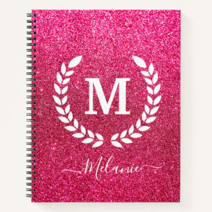 Personalised  Pink Glitter Monogram Name Notebook