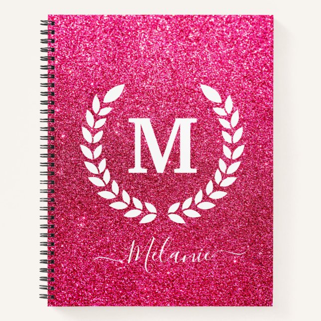 Personalised  Pink Glitter Monogram Name Notebook (Front)