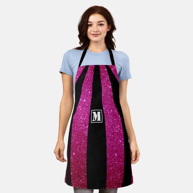 Personalised Pink Glitter Monogrammed Apron (Worn)