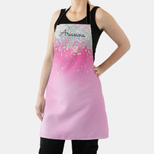 Personalised Pink Glitter Name Kitchen Apron