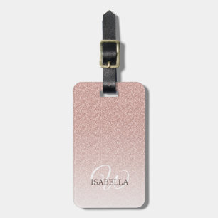Personalised Pink Glitter Ombre Name Monogram Luggage Tag