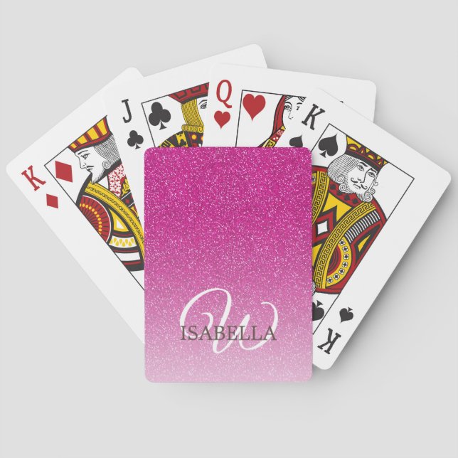 Personalised Pink Glitter Ombre Name Monogram Playing Cards (Back)