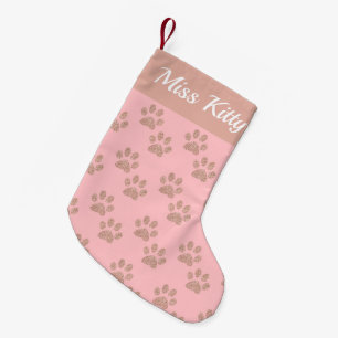 Personalised Pink Glitter Paw Print Pattern Pets Small Christmas Stocking
