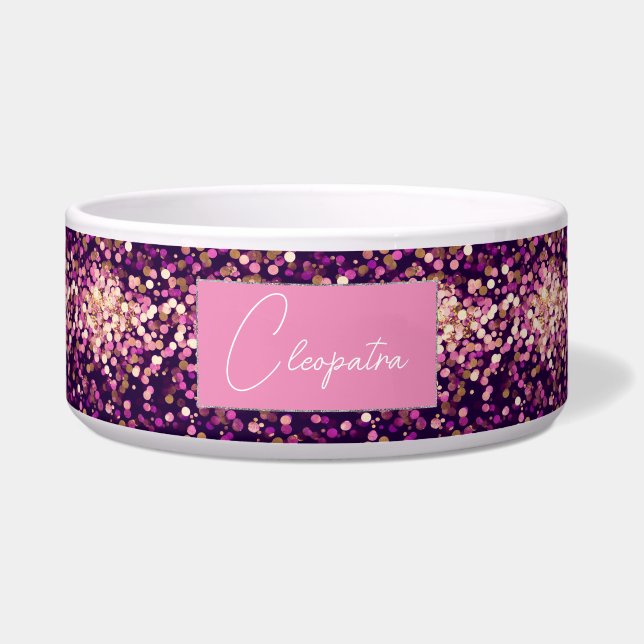 Personalised Pink Glitter Pet Bowl (Front)