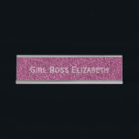 Personalised Pink Glitter & Silver Girl Boss Funny Desk Name Plate<br><div class="desc">Personalised Pink Glitter and Silver 'Girl Boss' Funny Desk Name Plate.  Pick a pun for your colleague,  business meeting,  white elephant gift,  holiday party and more.  Perfect for an office holiday party or gift.</div>