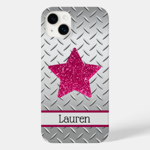 Personalised Pink Glitter Star on Metallic Case-Mate iPhone 14 Plus Case