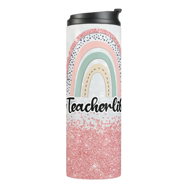 Personalised Pink Glitter Teacher Life Thermal Tumbler (Rotated Left)