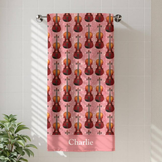 Personalised Pink Glitter Violin Beach Towel (Creator Uploaded)