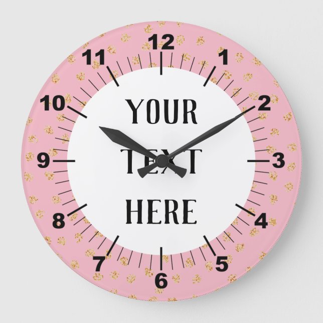 Personalised Pink & Gold Dots Large Clock (Front)