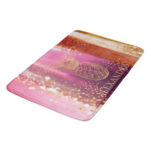 Personalised Pink Gold Pineapple Glitter Bath Mat