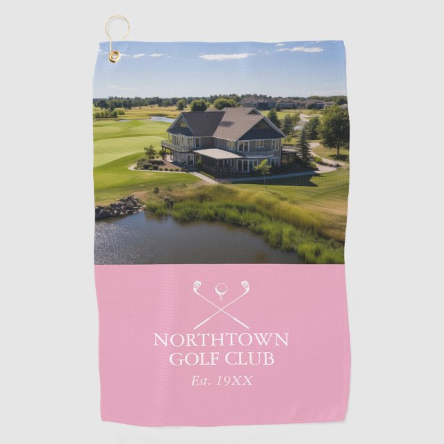 Personalised Pink Golf Club Name And Photo Golf Towel (Front)