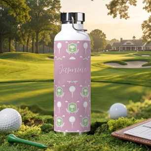 Personalised Pink Golf Custom Name Women's Gift Water Bottle