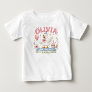 Personalised Pink Goose First Birthday Name Design Baby T-Shirt
