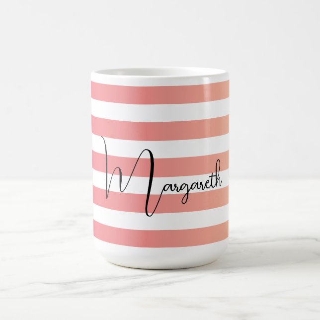 Personalised Pink Gradient Stripes Black Name Coffee Mug (Center)
