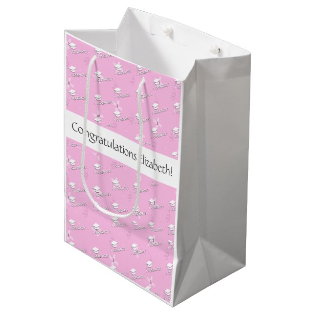 Personalised Pink Graduation High School College  Medium Gift Bag (Front Angled)