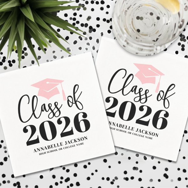 Personalised Pink Graduation Napkin (Personalized Pink Graduation Napkins)