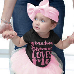 Personalised Pink Grandma LOVES Me Baby Bodysuit