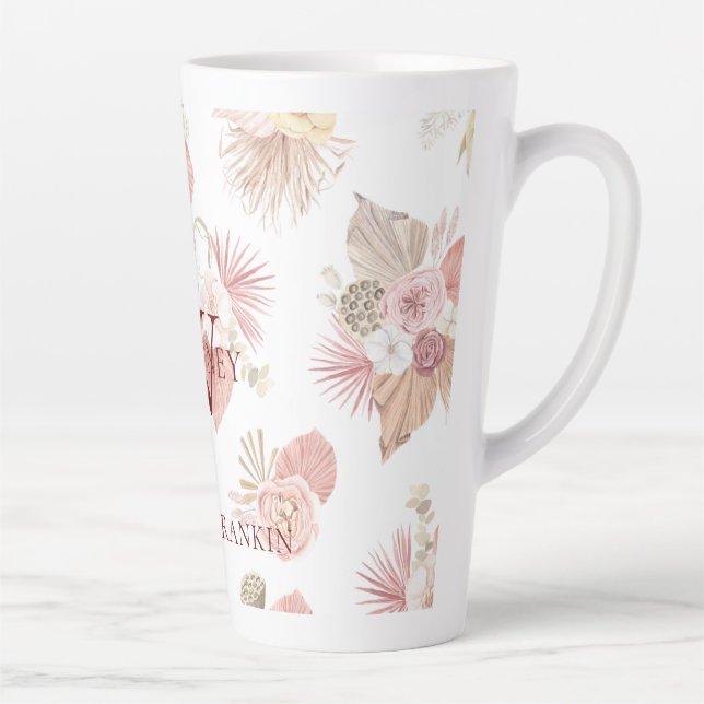 Personalised Pink & Green Boho Florals Latte Mug (Right)