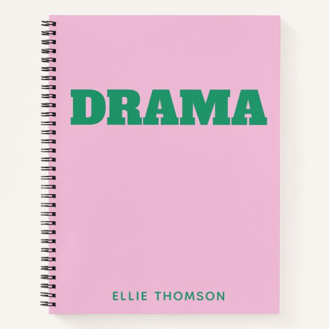 Personalised Pink Green Drama Theatre School Club Notebook (Front)