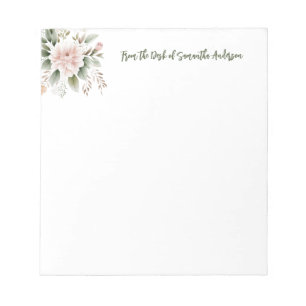 Personalised Pink Green Floral From the Desk of  Notepad