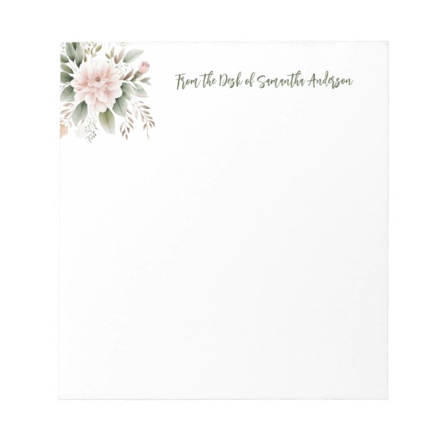 Personalised Pink Green Floral From the Desk of  Notepad (Front)