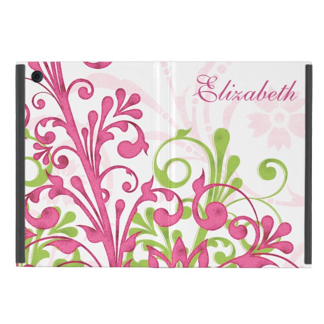 Personalised Pink Green Floral iPad Mini Folio iPad Mini Case (Outside)