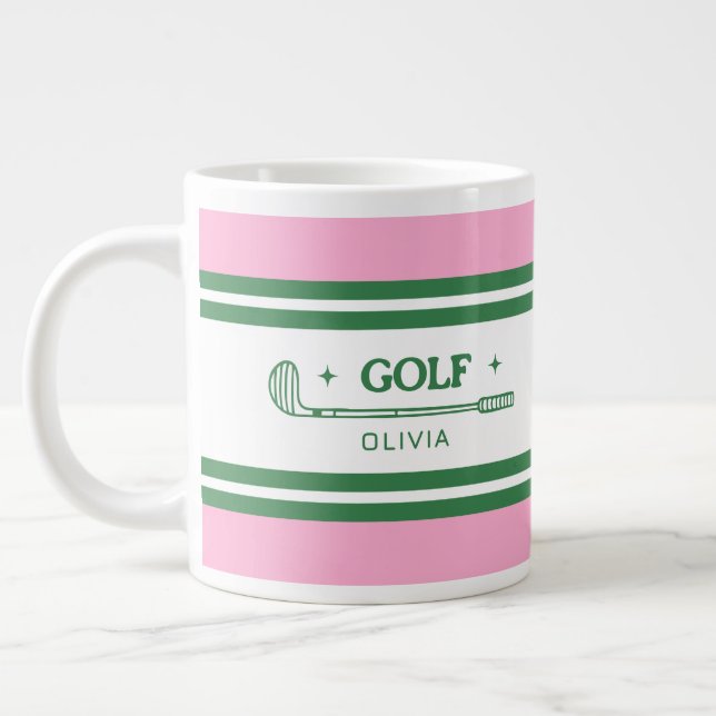 Personalised Pink & Green Golf Custom Large Coffee Mug (Left)