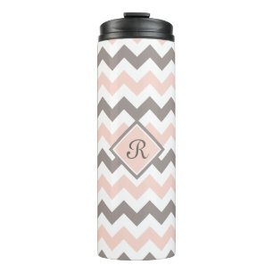 Personalised Pink & Grey Chevron Thermal Tumbler