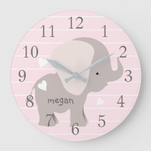 Personalised Pink Grey Elephant Nursery Wall Clock