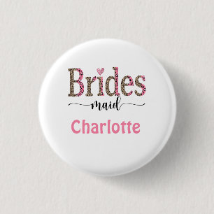 Personalised Pink Grey Leopard Print Bridesmaid 3 Cm Round Badge