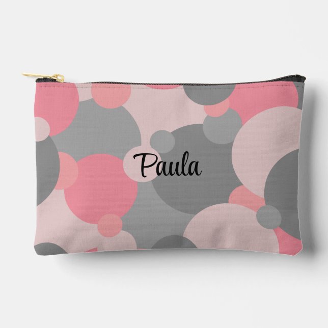Personalised pink-grey molecules toiletry bag (Front)