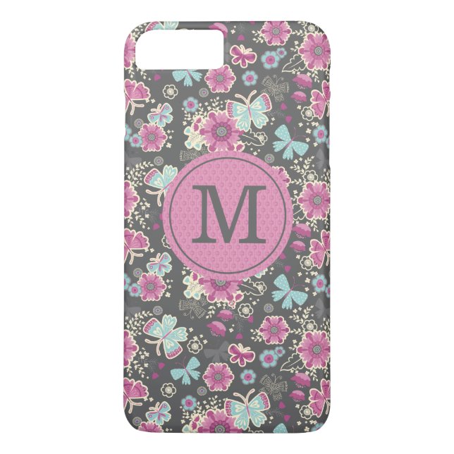 Personalised Pink Grey Pretty Floral Case-Mate iPhone Case (Back)