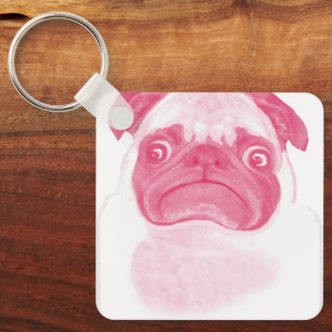 Personalised PINK Grumpy Puggy Key Ring