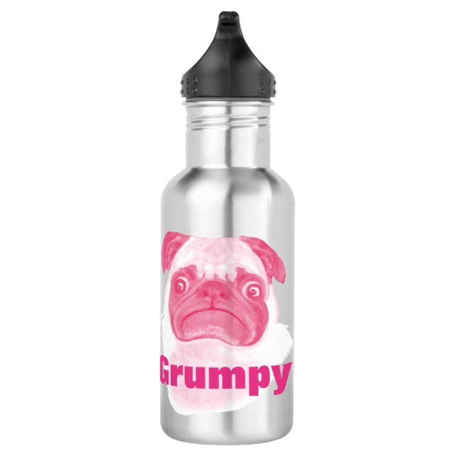 Personalised PINK Grumpy Puggy Pug 532 Ml Water Bottle (Right)