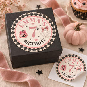 Personalised Pink Halloween Birthday Round Sticker