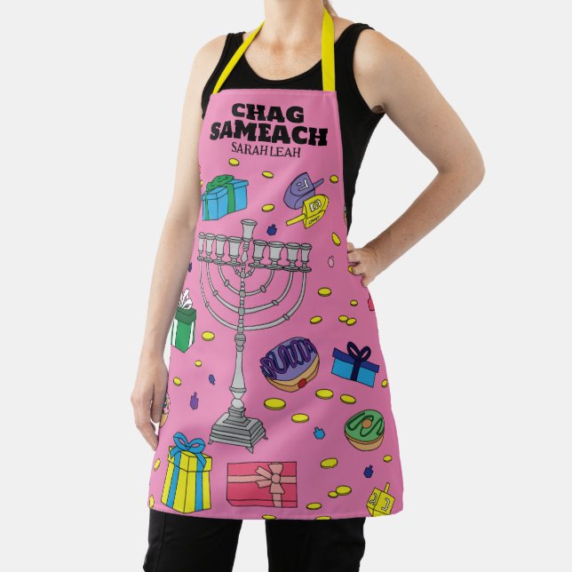 Personalised Pink Hanukkah Apron (Insitu)